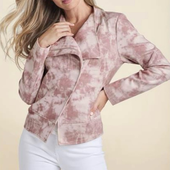 Venus Tie dye faux suede Pink asymmetrical front zip Lined Sz M women’s jacket - Picture 2 of 10